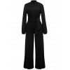 Women Jumpsuit Solid Color Stand Collar Long Sleeve Buttons High Elastic Waist Tie Wide Legs Party Wear