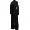 Women Jumpsuit Solid Color Stand Collar Long Sleeve Buttons High Elastic Waist Tie Wide Legs Party Wear