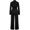 Women Jumpsuit Solid Color Stand Collar Long Sleeve Buttons High Elastic Waist Tie Wide Legs Party Wear