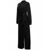 Women Jumpsuit Solid Color Stand Collar Long Sleeve Buttons High Elastic Waist Tie Wide Legs Party Wear