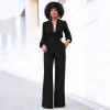 Women Jumpsuit Solid Color Stand Collar Long Sleeve Buttons High Elastic Waist Tie Wide Legs Party Wear