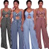 Women Jumpsuit Romper Spaghetti Strap Striped Lace Up Summer Overalls Backless Sexy Playsuit