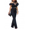 New Sexy Women Cold Shoulder Wide Leg Jumpsuit Sheer Mesh Ruffle Clubwear Romper Overall Black