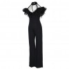 New Sexy Women Cold Shoulder Wide Leg Jumpsuit Sheer Mesh Ruffle Clubwear Romper Overall Black