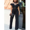 New Sexy Women Cold Shoulder Wide Leg Jumpsuit Sheer Mesh Ruffle Clubwear Romper Overall Black