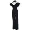 New Sexy Women Cold Shoulder Wide Leg Jumpsuit Sheer Mesh Ruffle Clubwear Romper Overall Black