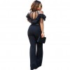 New Sexy Women Cold Shoulder Wide Leg Jumpsuit Sheer Mesh Ruffle Clubwear Romper Overall Black