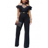 New Sexy Women Cold Shoulder Wide Leg Jumpsuit Sheer Mesh Ruffle Clubwear Romper Overall Black