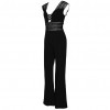 Women Wide Leg Jumpsuit Deep V Neck Hollow Out Crocheted Lace High Waist Casual Playsuit Rompers