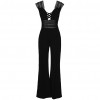 Women Wide Leg Jumpsuit Deep V Neck Hollow Out Crocheted Lace High Waist Casual Playsuit Rompers