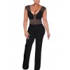 Women Wide Leg Jumpsuit Deep V Neck Hollow Out Crocheted Lace High Waist Casual Playsuit Rompers