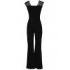 Women Wide Leg Jumpsuit Deep V Neck Hollow Out Crocheted Lace High Waist Casual Playsuit Rompers