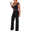 Women Wide Leg Jumpsuit Deep V Neck Hollow Out Crocheted Lace High Waist Casual Playsuit Rompers