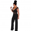 Women Wide Leg Jumpsuit Deep V Neck Hollow Out Crocheted Lace High Waist Casual Playsuit Rompers