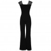 Women Wide Leg Jumpsuit Deep V Neck Hollow Out Crocheted Lace High Waist Casual Playsuit Rompers