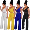 Women Wide Leg Jumpsuit Deep V Neck Hollow Out Crocheted Lace High Waist Casual Playsuit Rompers