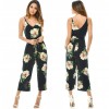 New Sexy Women Strap Jumpsuit Floral Print V-Neck Backless Belted Wide Leg Boho Playsuit Rompers Blue