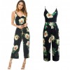 New Sexy Women Strap Jumpsuit Floral Print V-Neck Backless Belted Wide Leg Boho Playsuit Rompers Blue