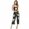 New Sexy Women Strap Jumpsuit Floral Print V-Neck Backless Belted Wide Leg Boho Playsuit Rompers Blue