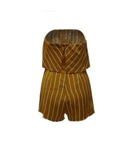 New Women Summer Stripe Print Playsuit Off Shoulder overalls  Holiday Beach Romper Jumpsuit Yellow