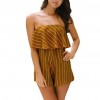 New Women Summer Stripe Print Playsuit Off Shoulder overalls  Holiday Beach Romper Jumpsuit Yellow