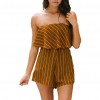 New Women Summer Stripe Print Playsuit Off Shoulder overalls  Holiday Beach Romper Jumpsuit Yellow