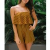 New Women Summer Stripe Print Playsuit Off Shoulder overalls  Holiday Beach Romper Jumpsuit Yellow