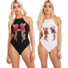 Sexy Women Bodysuit Stretch Floral Embroidery Halter Sleeveless Backless Jumpsuit Leotard Clubwear Black/White