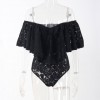 New Sexy Women Jumpsuit Floral Lace Ruffles Off Shoulder Zipper Elegant Club Party Short Romper