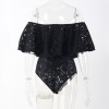 New Sexy Women Jumpsuit Floral Lace Ruffles Off Shoulder Zipper Elegant Club Party Short Romper