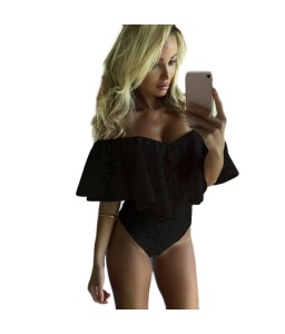 New Sexy Women Jumpsuit Floral Lace Ruffles Off Shoulder Zipper Elegant Club Party Short Romper