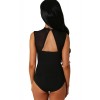 Sexy Women Bodysuit Lace Round Neck Cut Out Back Sleeveless Padded Jumpsuit One-Piece Black/White/Pink