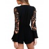 Sexy Women Jumpsuit Lace Hollow Out Deep V-Neck Long Sleeves Ruffle Elastic Waist Casual Romper