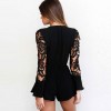 Sexy Women Jumpsuit Lace Hollow Out Deep V-Neck Long Sleeves Ruffle Elastic Waist Casual Romper