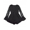 Sexy Women Jumpsuit Lace Hollow Out Deep V-Neck Long Sleeves Ruffle Elastic Waist Casual Romper