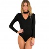 Sexy Women Jumpsuit Ribbed Solid Color V-Neck Long Sleeves Zipper Beach Bodysuit Rompers