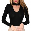 Sexy Women Jumpsuit Ribbed Solid Color V-Neck Long Sleeves Zipper Beach Bodysuit Rompers