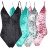 New Sexy Women Velvet Backless Bodysuit Jumpsuit V-Neck Strap Solid Beach One Piece Short Rompers