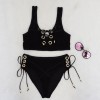 Sexy Women Lace Two Piece Set Lace Up Bandage Vest Crop Top High Waist Briefs Plunge Beach Suits Outfits