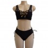 Sexy Women Lace Two Piece Set Lace Up Bandage Vest Crop Top High Waist Briefs Plunge Beach Suits Outfits