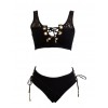 Sexy Women Lace Two Piece Set Lace Up Bandage Vest Crop Top High Waist Briefs Plunge Beach Suits Outfits