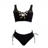 Sexy Women Lace Two Piece Set Lace Up Bandage Vest Crop Top High Waist Briefs Plunge Beach Suits Outfits