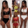 Sexy Women Lace Two Piece Set Lace Up Bandage Vest Crop Top High Waist Briefs Plunge Beach Suits Outfits