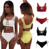 Sexy Women Lace Two Piece Set Lace Up Bandage Vest Crop Top High Waist Briefs Plunge Beach Suits Outfits