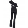 Fashion Women One Shoulder Ruffles Jumpsuit Wide Leg Sexy Slim Overalls Lady Solid Trousers Playsuits