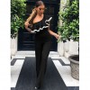 Fashion Women One Shoulder Ruffles Jumpsuit Wide Leg Sexy Slim Overalls Lady Solid Trousers Playsuits