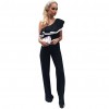 Fashion Women One Shoulder Ruffles Jumpsuit Wide Leg Sexy Slim Overalls Lady Solid Trousers Playsuits