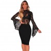 Sexy Floral Lace Jumpsuit Long Bell Sleeves Turtle Neck Hollow Out Backless Sheer Bodysuit Bodycon Rompers