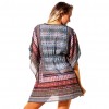 Sexy Women Beach Cover Up Dress Bohemian Geometric Print V-Neck Batwing Sleeves Loose Swimwear