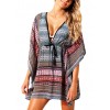 Sexy Women Beach Cover Up Dress Bohemian Geometric Print V-Neck Batwing Sleeves Loose Swimwear